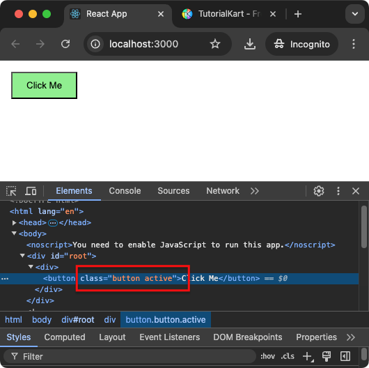 React Example for Using Template Literals to create Multiple Classnames